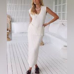Free People Beach Veda Sweater set. Size S white Ivory striped knit top & skirt